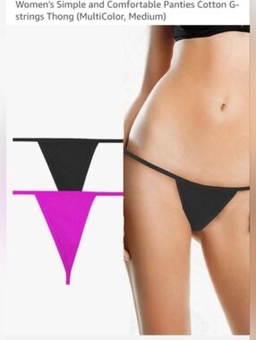 Women’s Cotton G-String Thong Bikini Panty - Black & Fuchsia